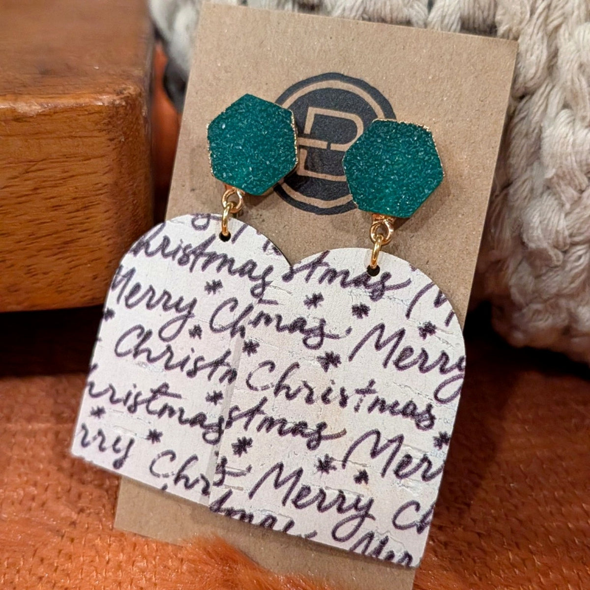 Merry Christmas Bell Earrings handmade leather earrings