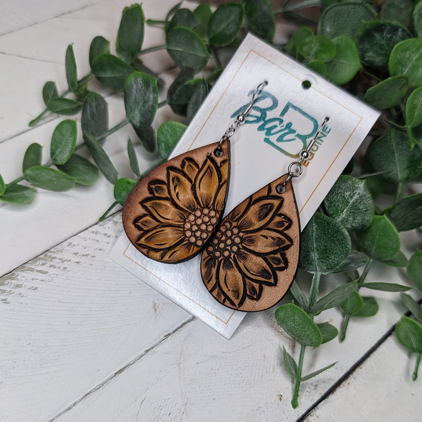 Tooled Sunflower Earrings - Yellow Flower