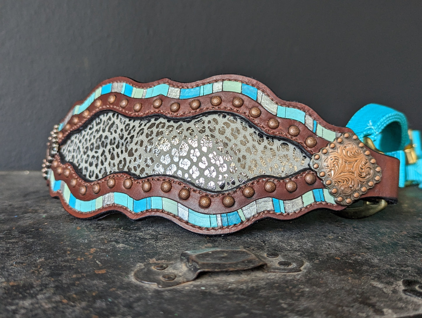 Silver Cheetah and Turquoise Bronc Halter