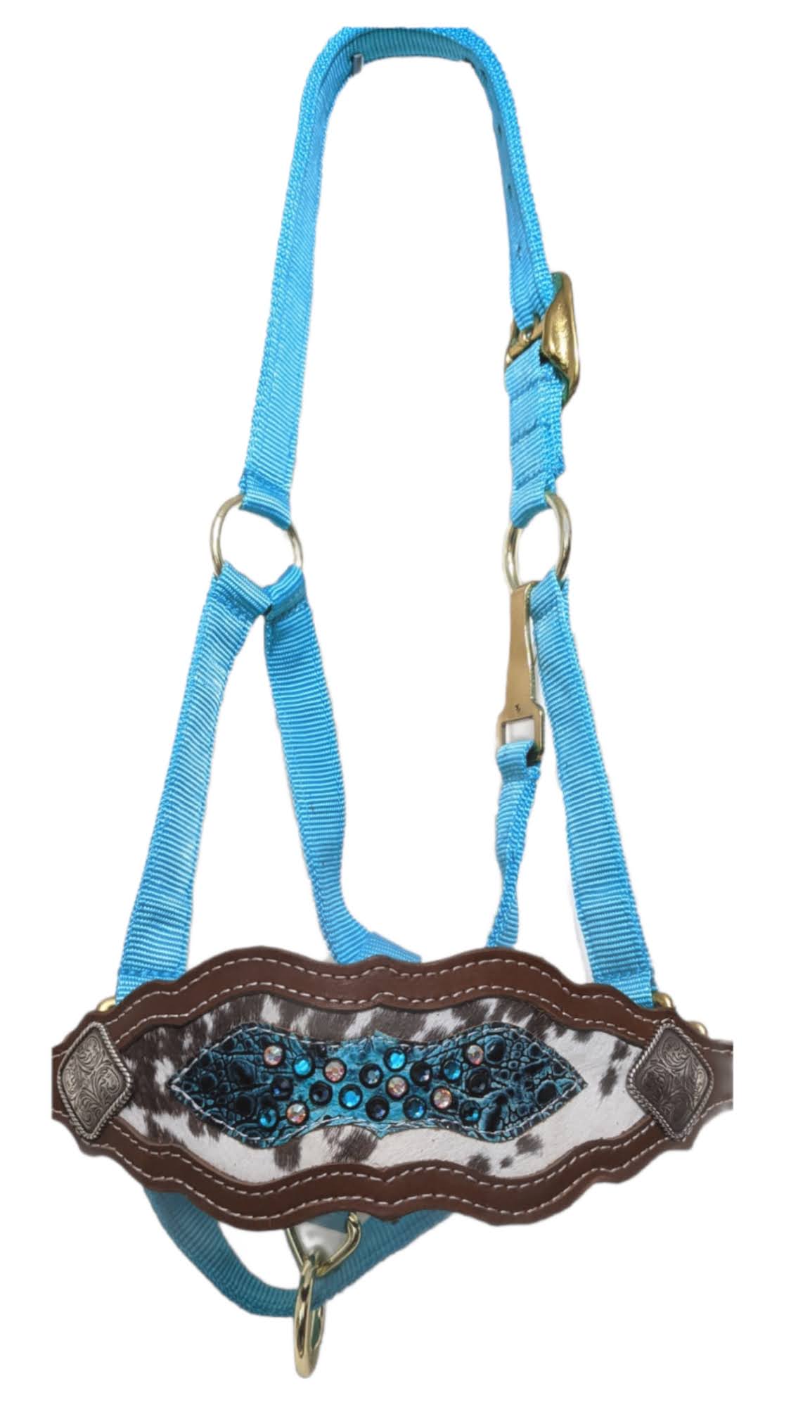 Cowhide and Turquoise Bronc Halter