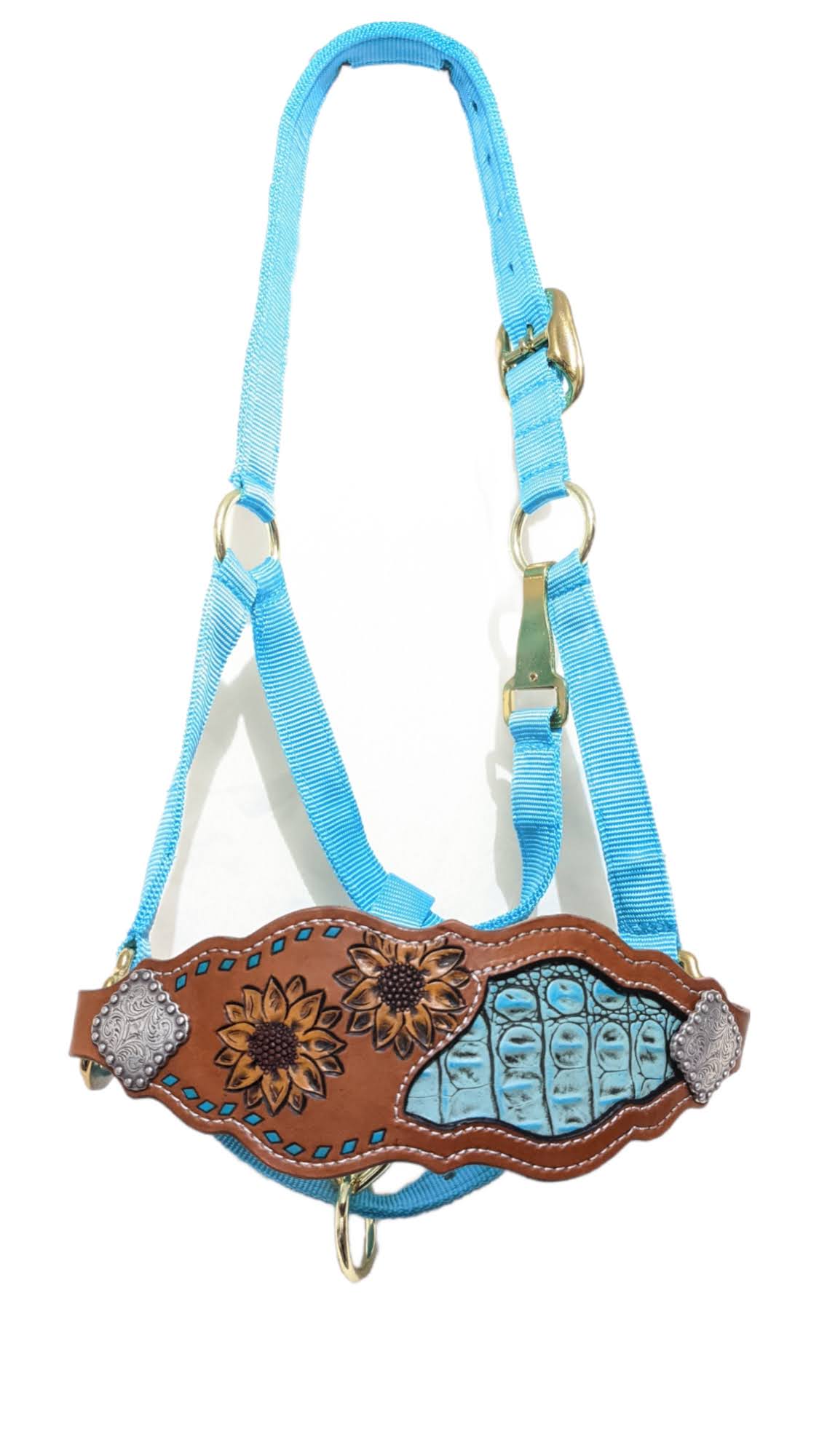 Sunflower Bronc Halter with Turquoise Gator Inlay