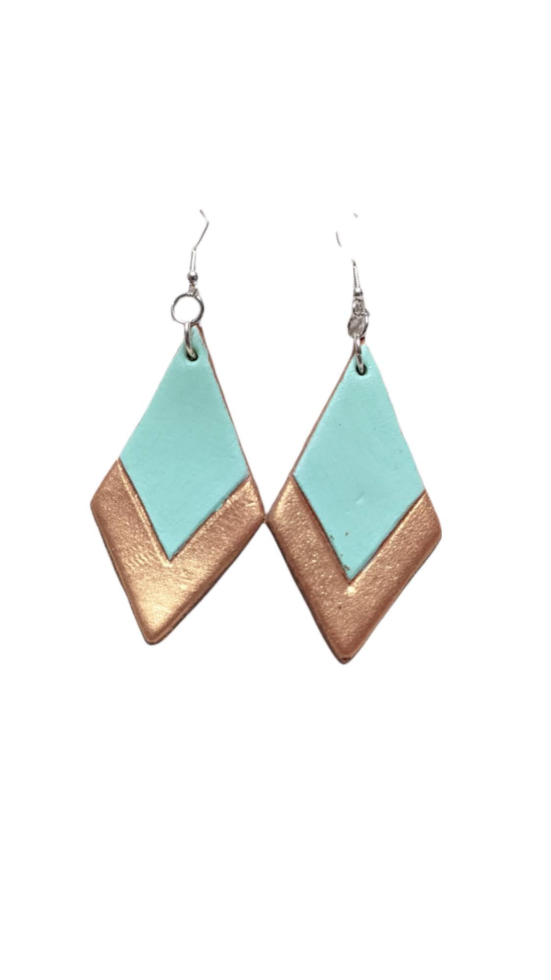 Light Blue and Gold Veg Tan Earrings