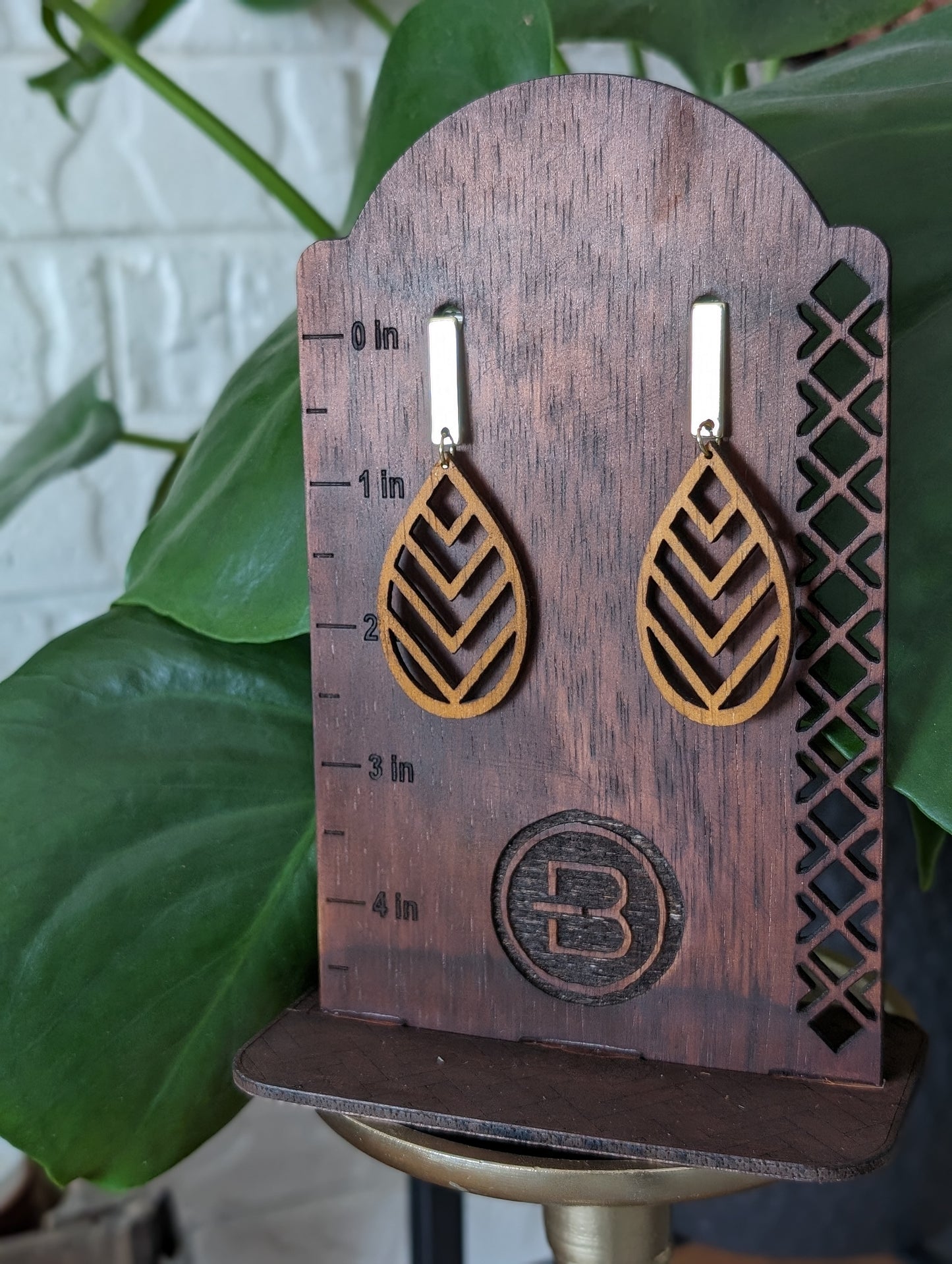 Wooden Chevron Dangle Earrings