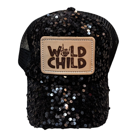 Black sequin Ball Cap with Patch