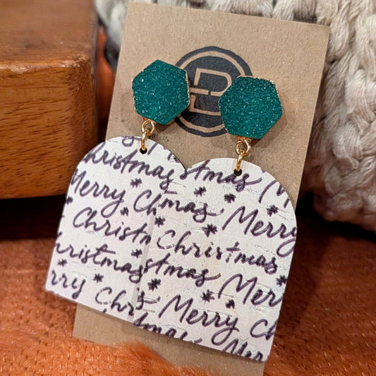 Merry Christmas Bell Earrings handmade leather earrings