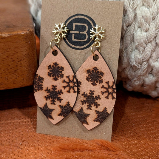 Snowflake Engraved Leather Earrings handmade leather earrings