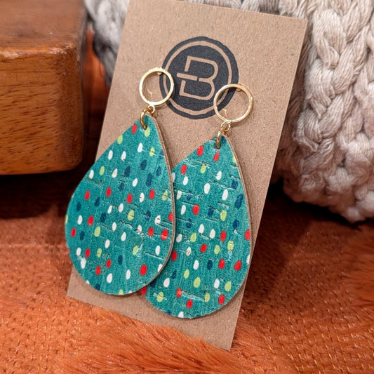 Christmas Lights Teardrop Earrings handmade leather earrings