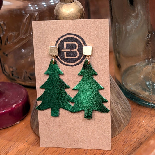 Metallic Green Christmas Tree Earrings