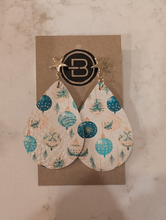 Blue Christmas Ornament Teardrop Earrings