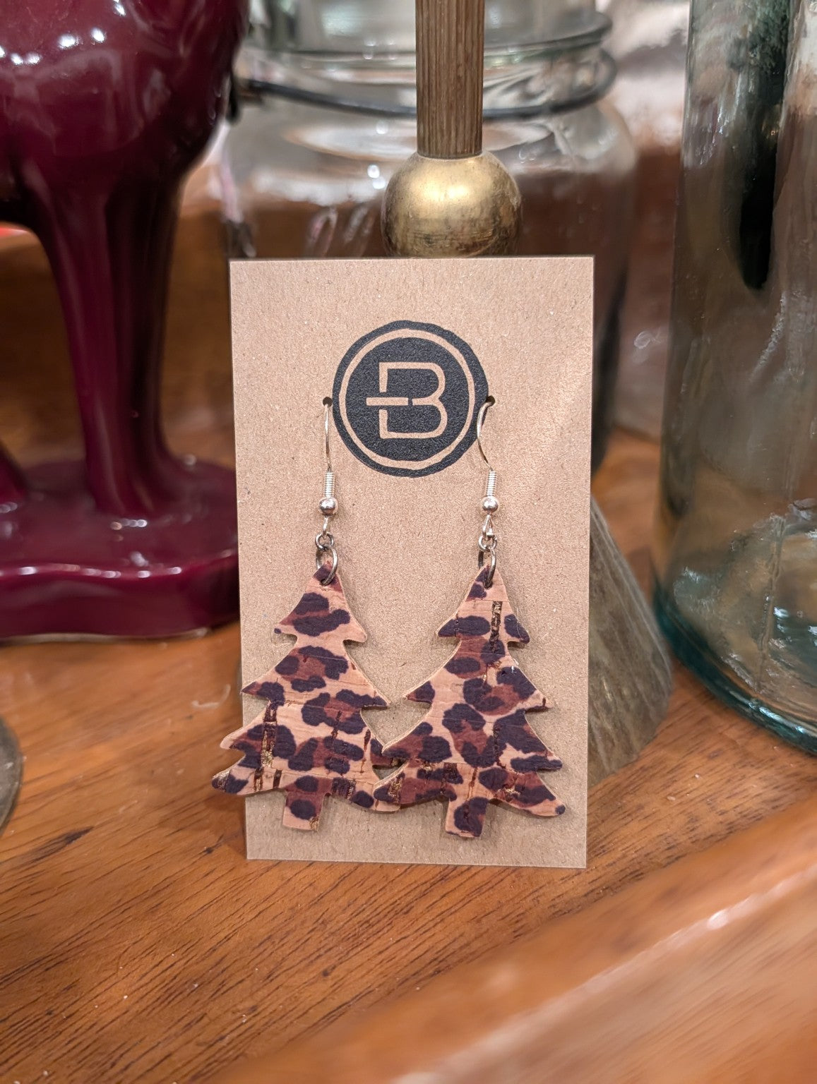 Leopard Print Christmas Tree Leather Earrings