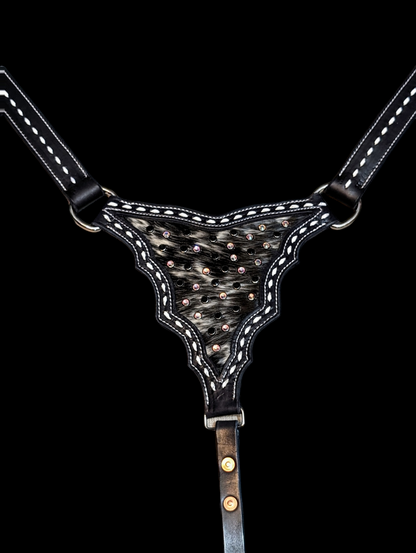 Black Gladiator Breast Collar with Hair-on Hide