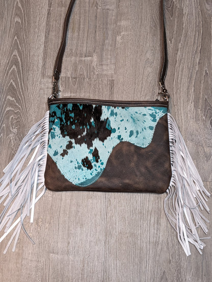 Hair-on crossbody purse with fringe