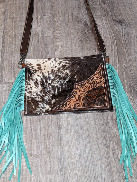 Cowhide Crossbody with Sunflower Tooling