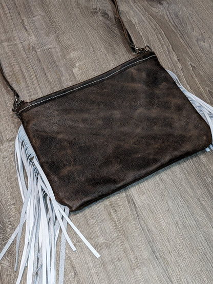 Hair-on crossbody purse with fringe