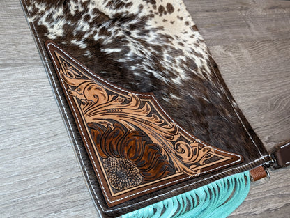 Cowhide Crossbody with Sunflower Tooling