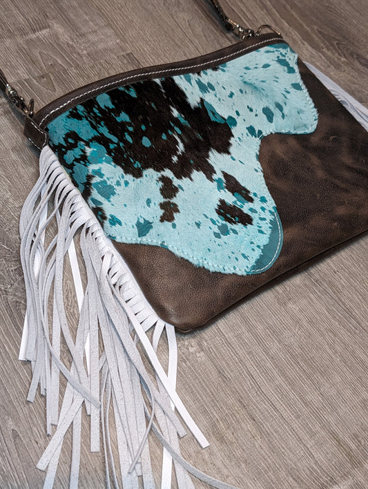Hair-on crossbody purse with fringe