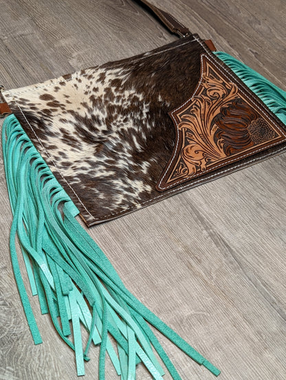Cowhide Crossbody with Sunflower Tooling