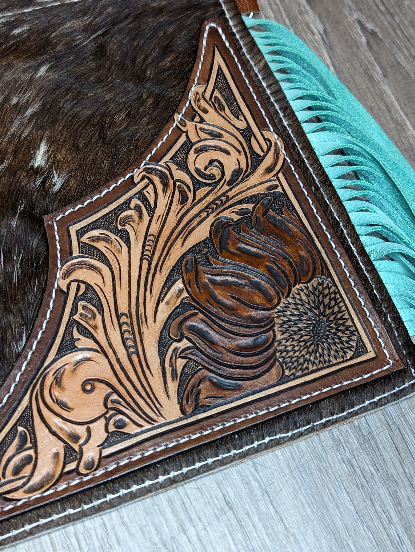 Cowhide Crossbody with Sunflower Tooling