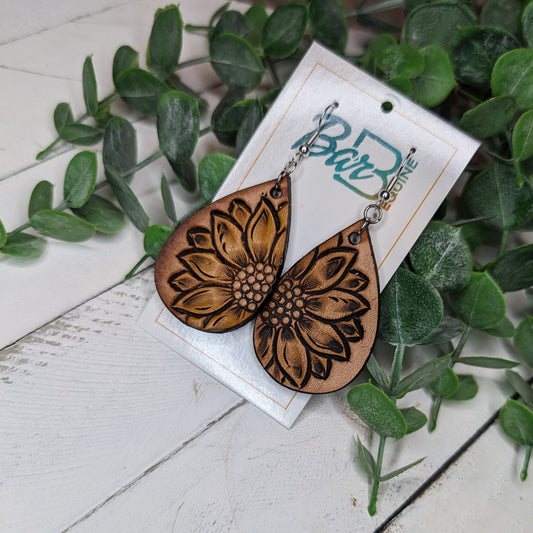 Tooled Sunflower Earrings - Yellow Flower
