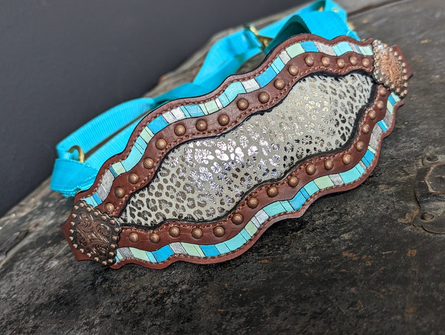 Silver Cheetah and Turquoise Bronc Halter