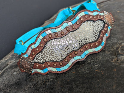 Silver Cheetah and Turquoise Bronc Halter
