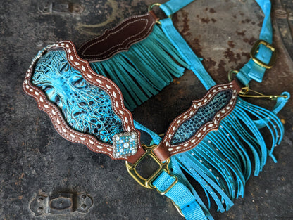 Teal Gator Bronc Halter with Cheeks