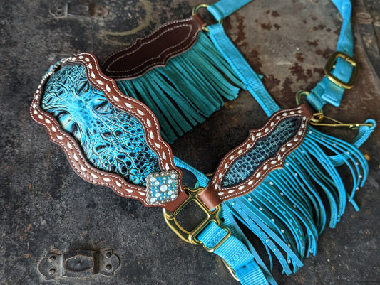 Teal Gator Bronc Halter with Cheeks