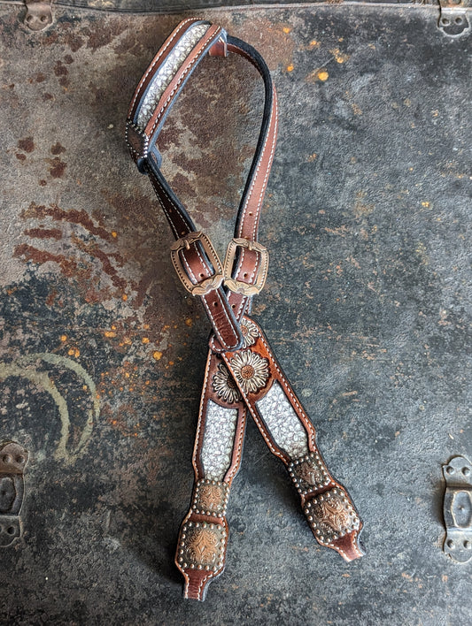 Daisy Distressed Headstall with Floral Inlay