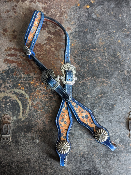 Navy Distressed Headstall with Cork Inlay